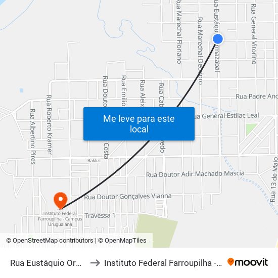 Rua Eustáquio Ormazabal, 3314 to Instituto Federal Farroupilha - Campus Uruguaiana map