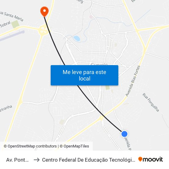 Av. Ponte Nova, 60 to Centro Federal De Educação Tecnológica De Minas Gerais - Campus X map