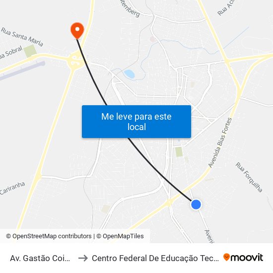 Av. Gastão Coimbra De Paula, 1251 to Centro Federal De Educação Tecnológica De Minas Gerais - Campus X map