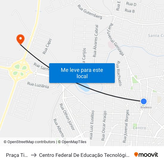 Praça Tiradentes to Centro Federal De Educação Tecnológica De Minas Gerais - Campus X map