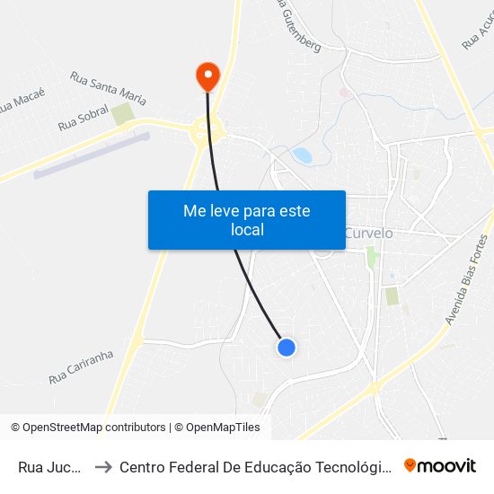 Rua Juca Véio, 55 to Centro Federal De Educação Tecnológica De Minas Gerais - Campus X map