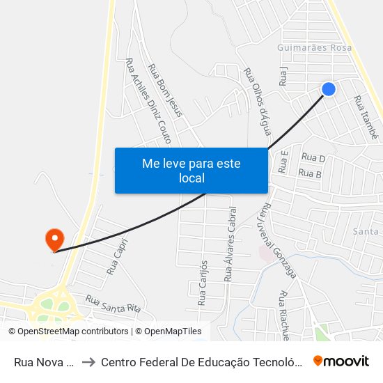 Rua Nova Olinda, 363 to Centro Federal De Educação Tecnológica De Minas Gerais - Campus X map