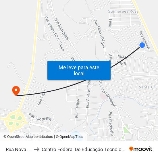 Rua Nova Betânia, 79 to Centro Federal De Educação Tecnológica De Minas Gerais - Campus X map