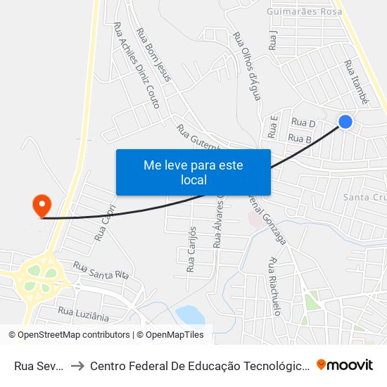 Rua Sevilha, 290 to Centro Federal De Educação Tecnológica De Minas Gerais - Campus X map