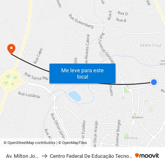 Av. Milton Joaquim Diniz, 97 to Centro Federal De Educação Tecnológica De Minas Gerais - Campus X map