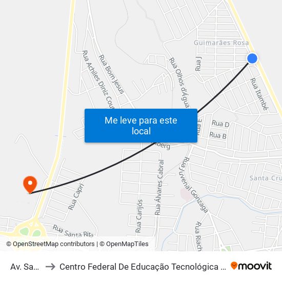 Av. Santarém to Centro Federal De Educação Tecnológica De Minas Gerais - Campus X map