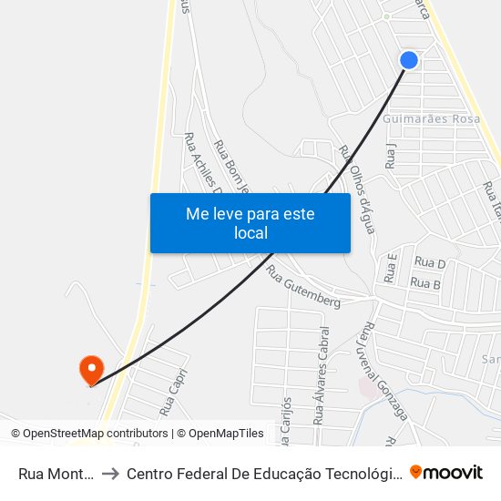 Rua Monterrey, 200 to Centro Federal De Educação Tecnológica De Minas Gerais - Campus X map