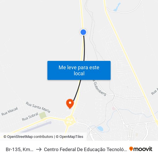 Br-135, Km 616,5 Norte to Centro Federal De Educação Tecnológica De Minas Gerais - Campus X map