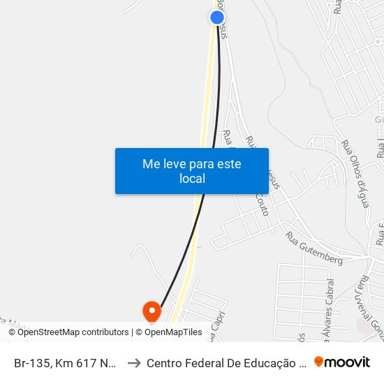 Br-135, Km 617 Norte - Entr. Bairro Bom Jesus to Centro Federal De Educação Tecnológica De Minas Gerais - Campus X map