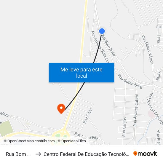 Rua Bom Jesus, 1155 to Centro Federal De Educação Tecnológica De Minas Gerais - Campus X map