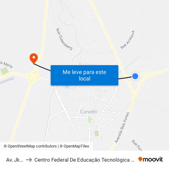 Av. Jk, 1220 to Centro Federal De Educação Tecnológica De Minas Gerais - Campus X map