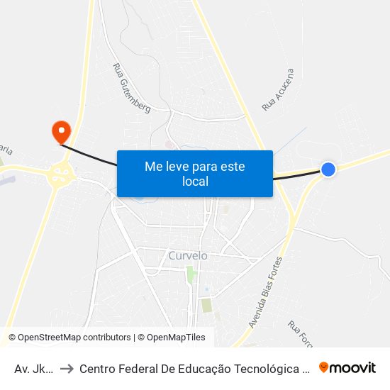 Av. Jk, 1658 to Centro Federal De Educação Tecnológica De Minas Gerais - Campus X map