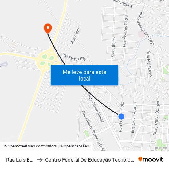 Rua Luís Eusébio, 340 to Centro Federal De Educação Tecnológica De Minas Gerais - Campus X map