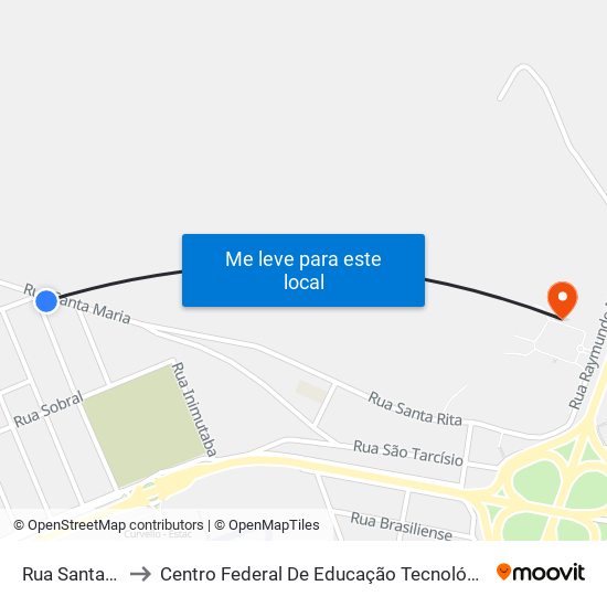 Rua Santa Maria, 645 to Centro Federal De Educação Tecnológica De Minas Gerais - Campus X map