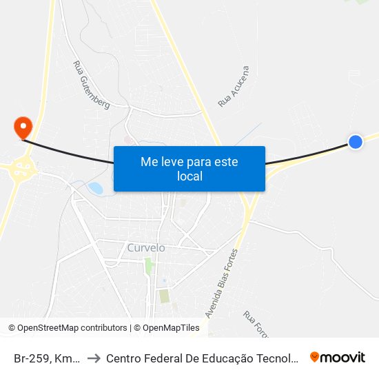 Br-259, Km 543,5 Oeste to Centro Federal De Educação Tecnológica De Minas Gerais - Campus X map