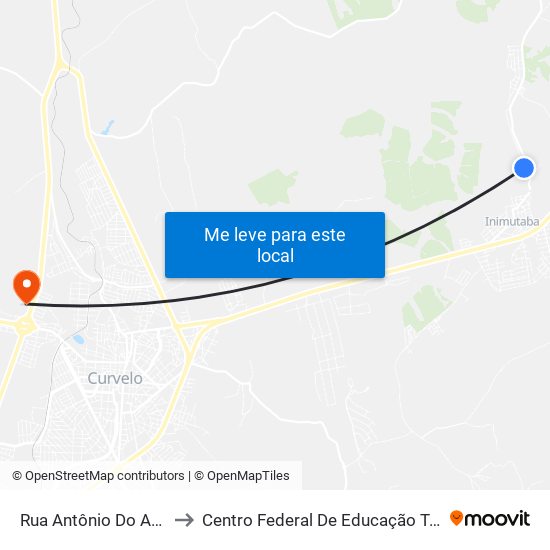 Rua Antônio Do Amparo Rodrigues, 1-1167 to Centro Federal De Educação Tecnológica De Minas Gerais - Campus X map