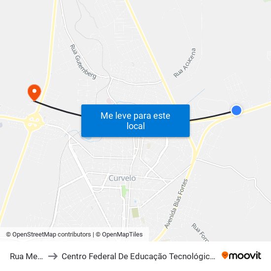 Rua Meleiro, 45 to Centro Federal De Educação Tecnológica De Minas Gerais - Campus X map