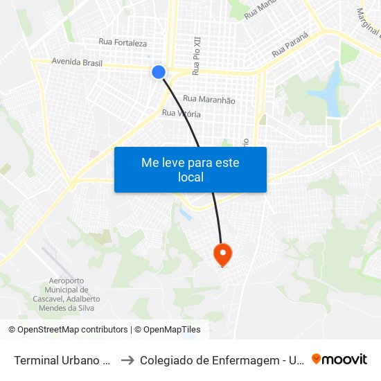 Terminal Urbano Oeste to Colegiado de Enfermagem - Unioeste map