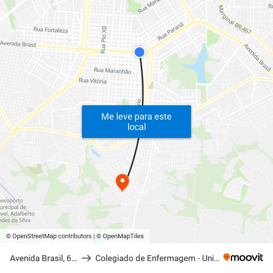 Avenida Brasil, 6250 to Colegiado de Enfermagem - Unioeste map