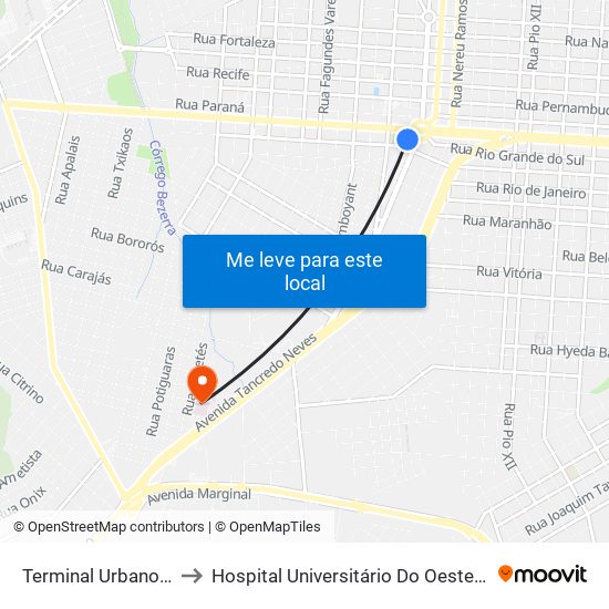 Terminal Urbano Oeste to Hospital Universitário Do Oeste Do Paraná map