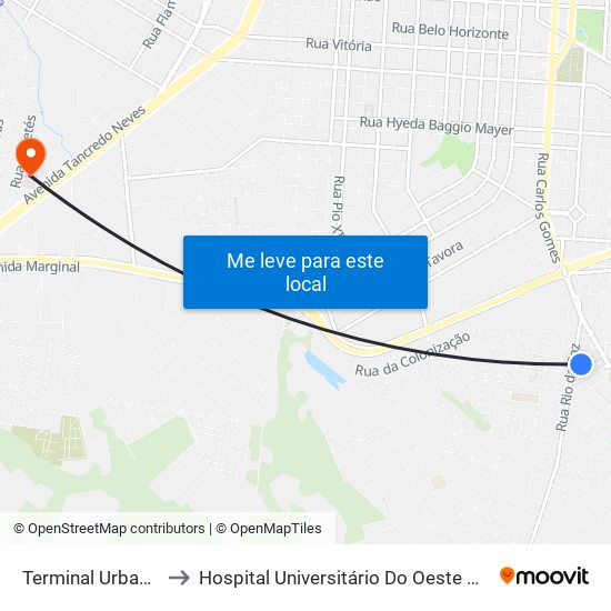 Terminal Urbano Sul to Hospital Universitário Do Oeste Do Paraná map