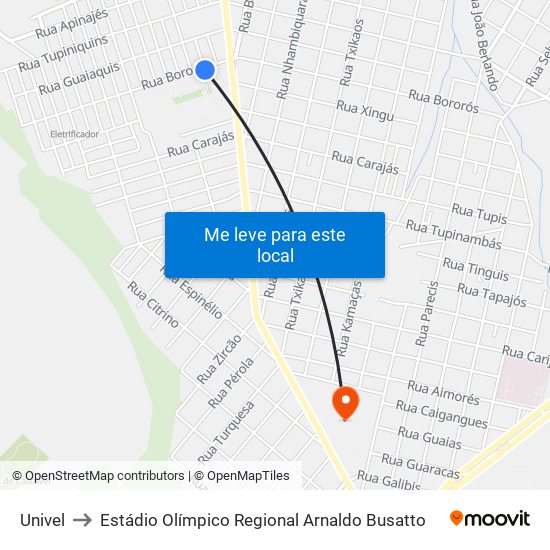 Univel to Estádio Olímpico Regional Arnaldo Busatto map