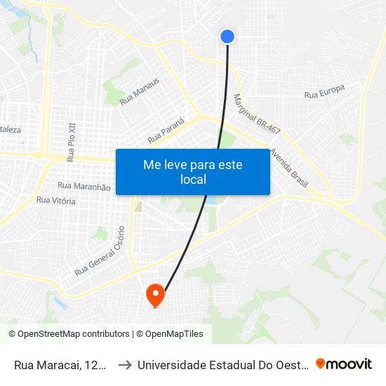 Rua Maracai, 1235-1365 to Universidade Estadual Do Oeste Do Paraná map