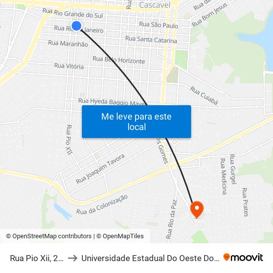 Rua Pio Xii, 2245 to Universidade Estadual Do Oeste Do Paraná map