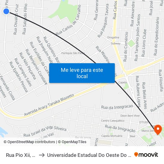 Rua Pio Xii, 680 to Universidade Estadual Do Oeste Do Paraná map
