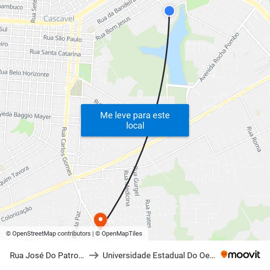Rua José Do Patrocínio, 222 to Universidade Estadual Do Oeste Do Paraná map