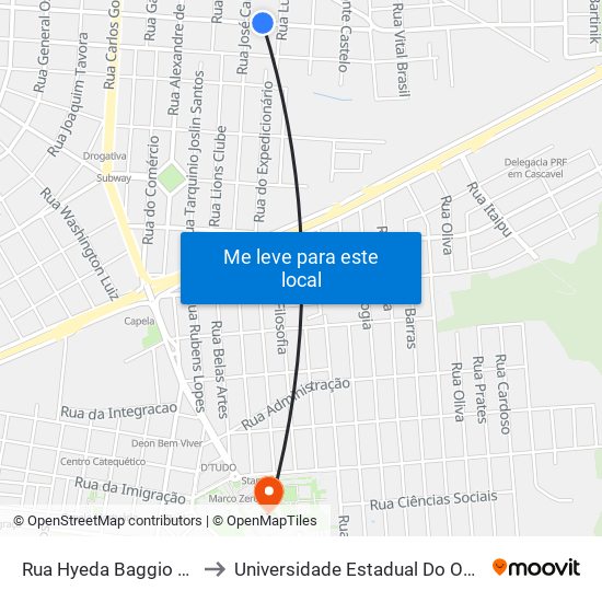 Rua Hyeda Baggio Mayer, 444 to Universidade Estadual Do Oeste Do Paraná map