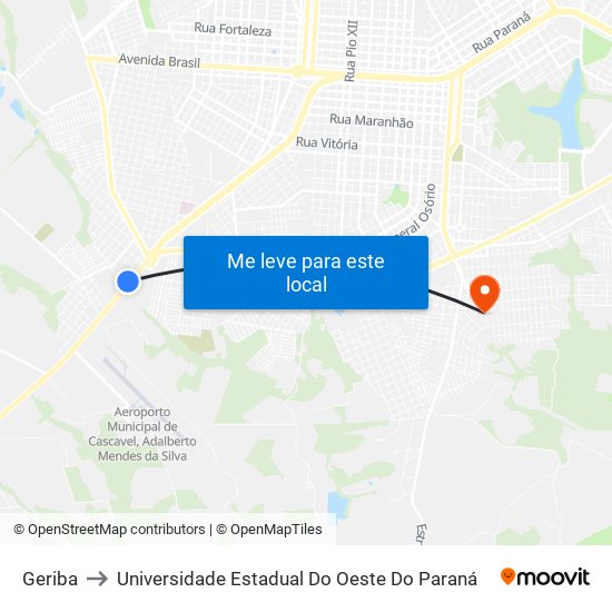 Geriba to Universidade Estadual Do Oeste Do Paraná map