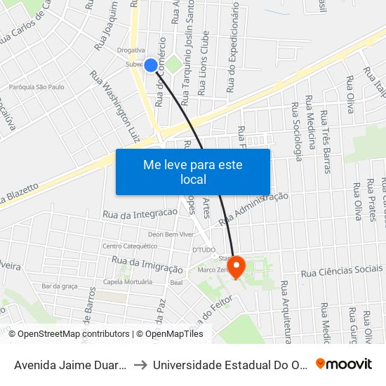 Avenida Jaime Duarte Leal, 711 to Universidade Estadual Do Oeste Do Paraná map