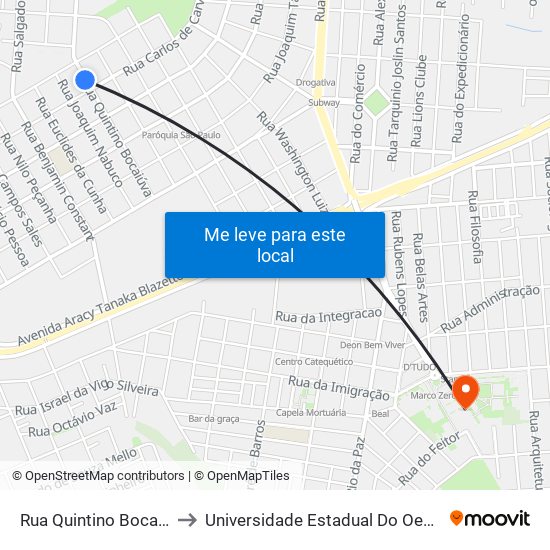 Rua Quintino Bocaiúva, 605 to Universidade Estadual Do Oeste Do Paraná map