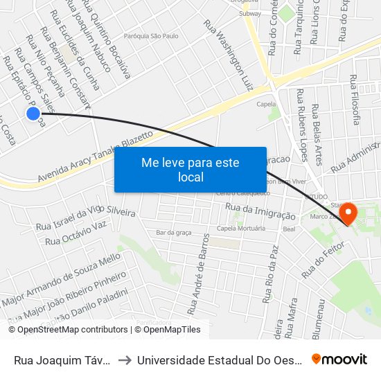 Rua Joaquim Távora, 398 to Universidade Estadual Do Oeste Do Paraná map