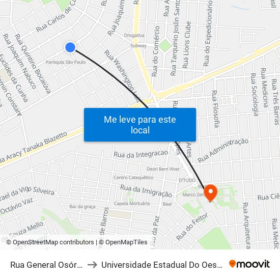 Rua General Osório, 1330 to Universidade Estadual Do Oeste Do Paraná map