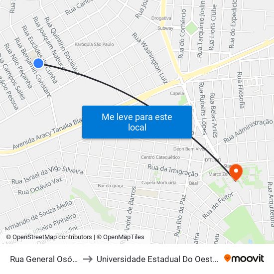 Rua General Osório, 749 to Universidade Estadual Do Oeste Do Paraná map