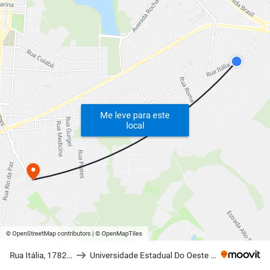 Rua Itália, 1782-1876 to Universidade Estadual Do Oeste Do Paraná map