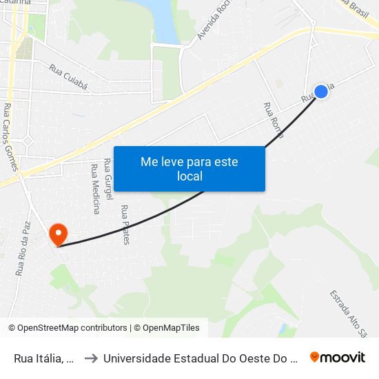 Rua Itália, 222 to Universidade Estadual Do Oeste Do Paraná map