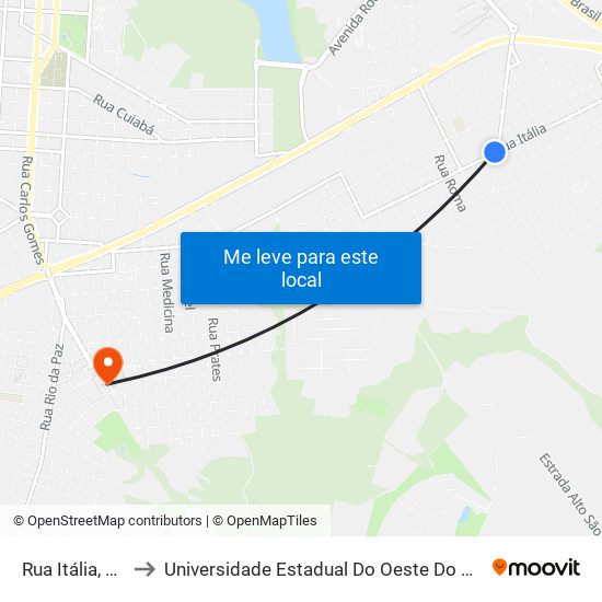 Rua Itália, 568 to Universidade Estadual Do Oeste Do Paraná map