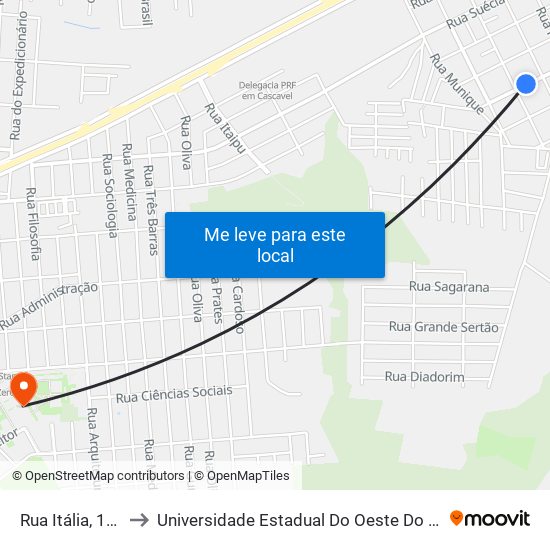 Rua Itália, 1570 to Universidade Estadual Do Oeste Do Paraná map