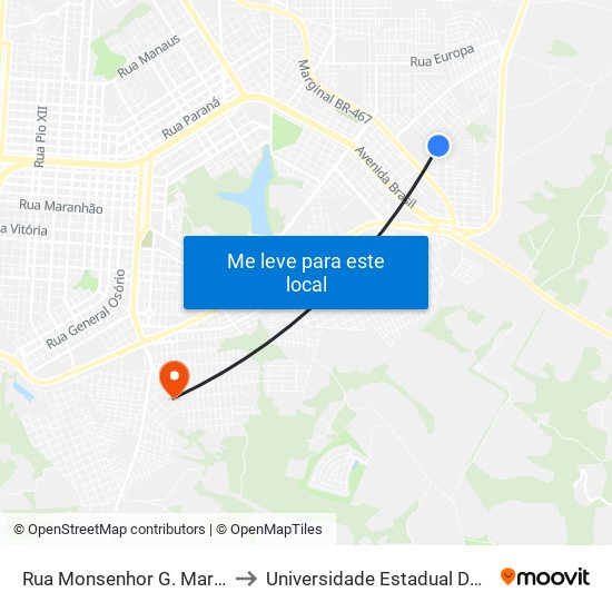 Rua Monsenhor G. Maria Thiletzek, 210 to Universidade Estadual Do Oeste Do Paraná map