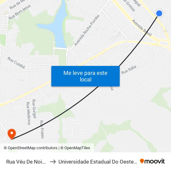 Rua Véu De Noiva, 654 to Universidade Estadual Do Oeste Do Paraná map