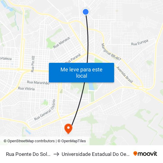 Rua Poente Do Sol, 601-625 to Universidade Estadual Do Oeste Do Paraná map