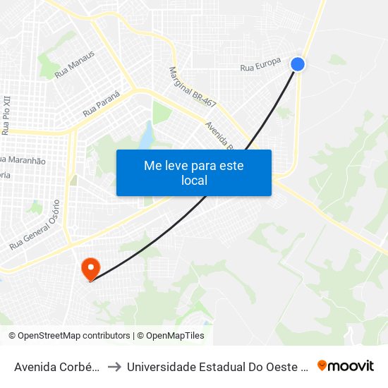 Avenida Corbélia, 40 to Universidade Estadual Do Oeste Do Paraná map