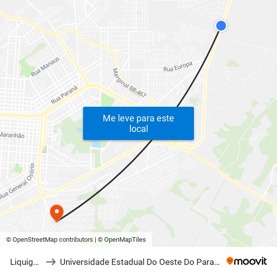 Liquigás to Universidade Estadual Do Oeste Do Paraná map