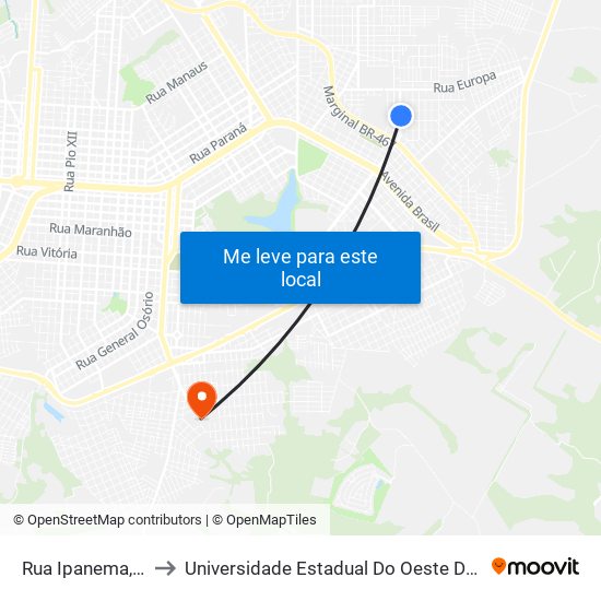 Rua Ipanema, 378 to Universidade Estadual Do Oeste Do Paraná map