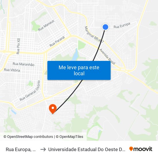 Rua Europa, 1996 to Universidade Estadual Do Oeste Do Paraná map