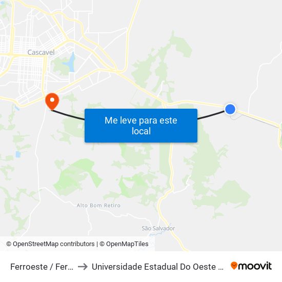 Ferroeste / Ferropar to Universidade Estadual Do Oeste Do Paraná map