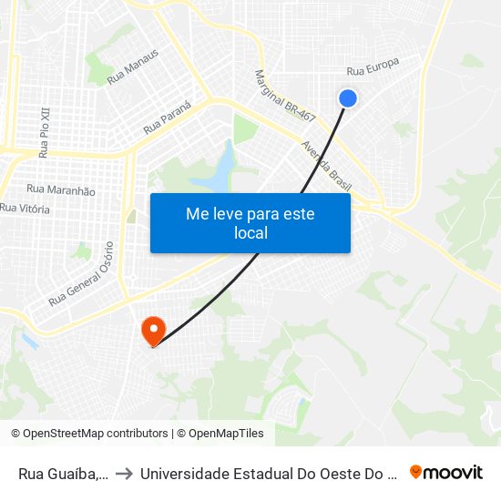 Rua Guaíba, 85 to Universidade Estadual Do Oeste Do Paraná map